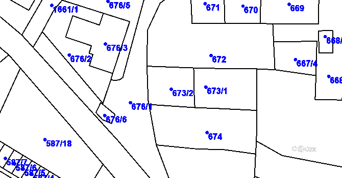 Parcela st. 673/2 v KÚ Drnovice u Vyškova, Katastrální mapa
