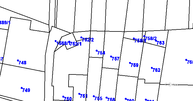Parcela st. 754 v KÚ Drnovice u Vyškova, Katastrální mapa