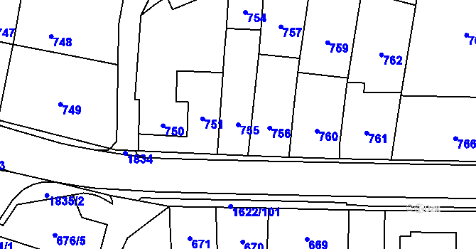 Parcela st. 755 v KÚ Drnovice u Vyškova, Katastrální mapa