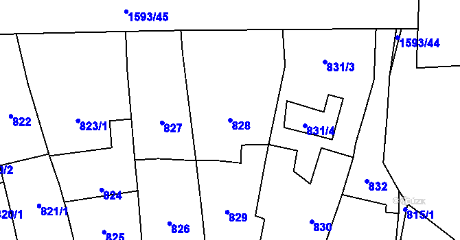Parcela st. 828 v KÚ Drnovice u Vyškova, Katastrální mapa