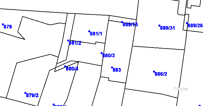 Parcela st. 880/3 v KÚ Drnovice u Vyškova, Katastrální mapa