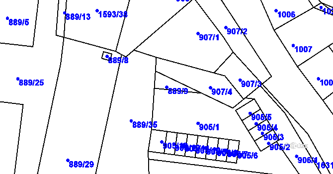 Parcela st. 889/9 v KÚ Drnovice u Vyškova, Katastrální mapa