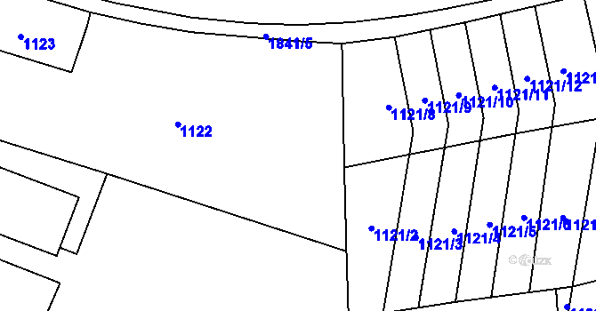 Parcela st. 1121/1 v KÚ Drnovice u Vyškova, Katastrální mapa
