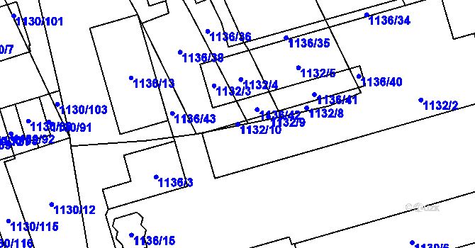 Parcela st. 1132/10 v KÚ Drnovice u Vyškova, Katastrální mapa
