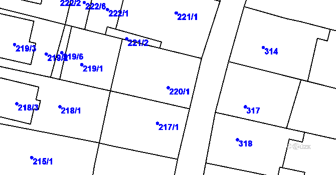 Parcela st. 220/1 v KÚ Drnovice u Vyškova, Katastrální mapa