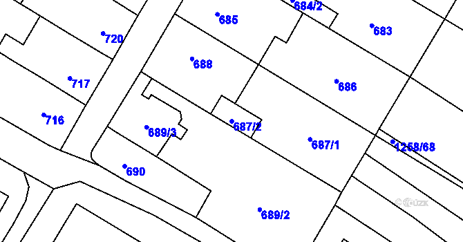 Parcela st. 687/2 v KÚ Drnovice u Vyškova, Katastrální mapa