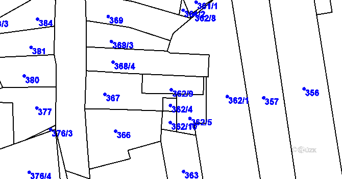 Parcela st. 362/9 v KÚ Drnovice u Vyškova, Katastrální mapa
