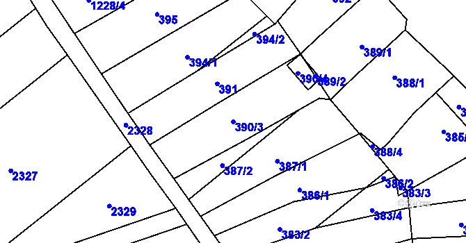 Parcela st. 390/3 v KÚ Drnovice u Vyškova, Katastrální mapa