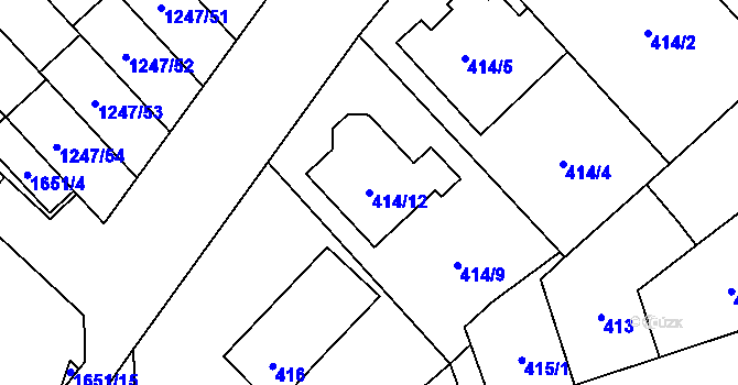Parcela st. 414/12 v KÚ Drnovice u Vyškova, Katastrální mapa