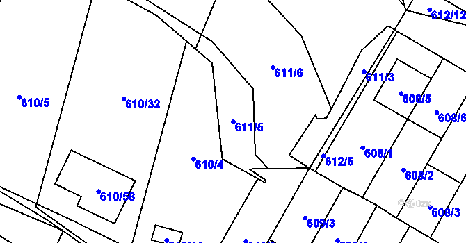 Parcela st. 611/5 v KÚ Drnovice u Vyškova, Katastrální mapa