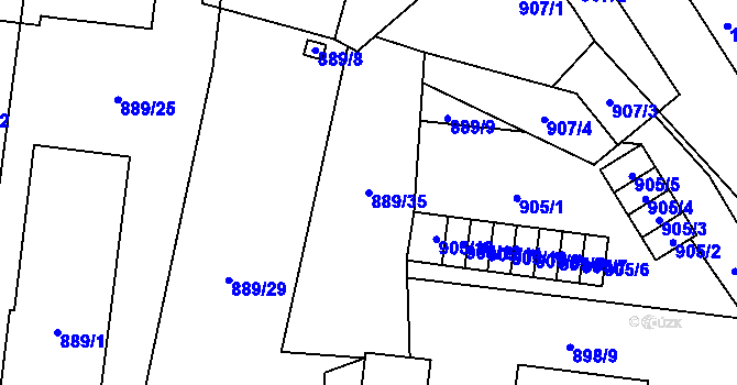 Parcela st. 889/35 v KÚ Drnovice u Vyškova, Katastrální mapa