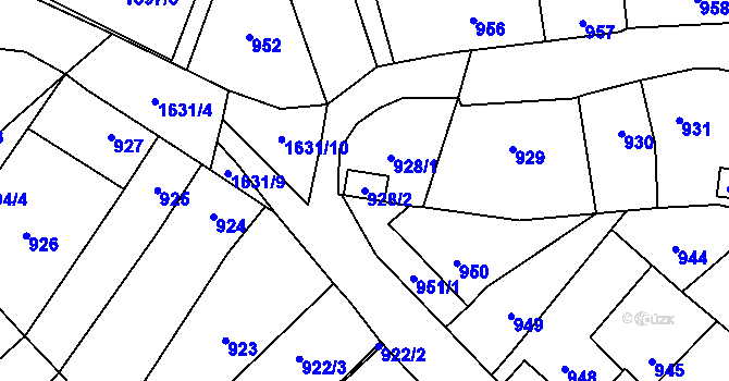 Parcela st. 928/2 v KÚ Drnovice u Vyškova, Katastrální mapa