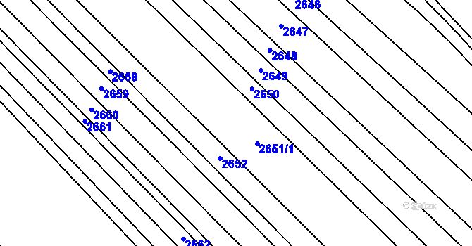 Parcela st. 2651 v KÚ Drnovice u Vyškova, Katastrální mapa