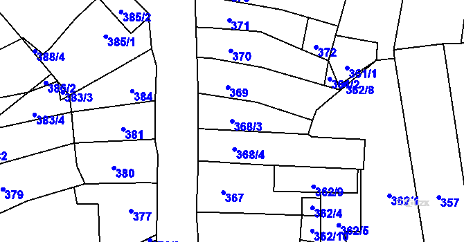 Parcela st. 368/3 v KÚ Drnovice u Vyškova, Katastrální mapa