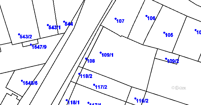 Parcela st. 109/1 v KÚ Drnovice u Vyškova, Katastrální mapa