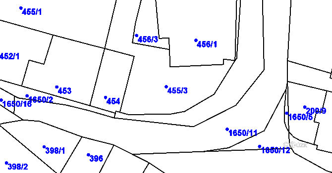 Parcela st. 455/3 v KÚ Drnovice u Vyškova, Katastrální mapa