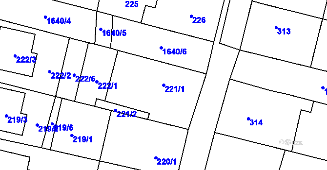 Parcela st. 221/1 v KÚ Drnovice u Vyškova, Katastrální mapa