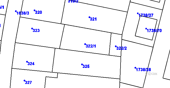 Parcela st. 322/1 v KÚ Drnovice u Vyškova, Katastrální mapa