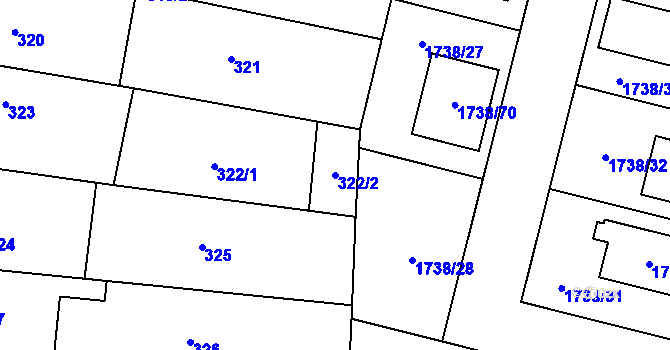 Parcela st. 322/2 v KÚ Drnovice u Vyškova, Katastrální mapa