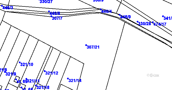Parcela st. 307/21 v KÚ Droužetice, Katastrální mapa