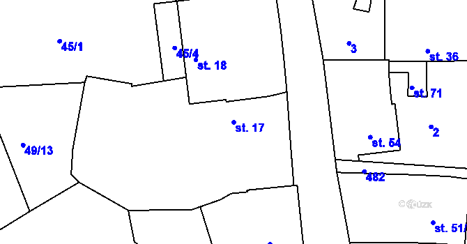 Parcela st. 17 v KÚ Droužetice, Katastrální mapa