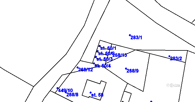 Parcela st. 60/2 v KÚ Droužetice, Katastrální mapa