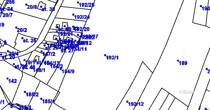 Parcela st. 192/1 v KÚ Podolí u Strakonic, Katastrální mapa