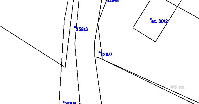 Parcela st. 129/7 v KÚ Podolí u Strakonic, Katastrální mapa