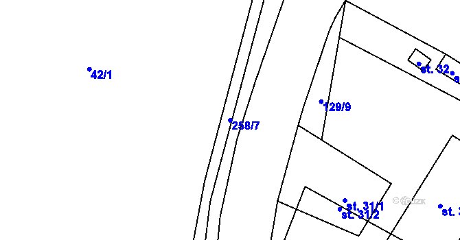 Parcela st. 258/7 v KÚ Podolí u Strakonic, Katastrální mapa