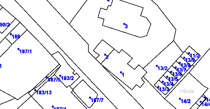 Parcela st. 2 v KÚ Droužkovice, Katastrální mapa