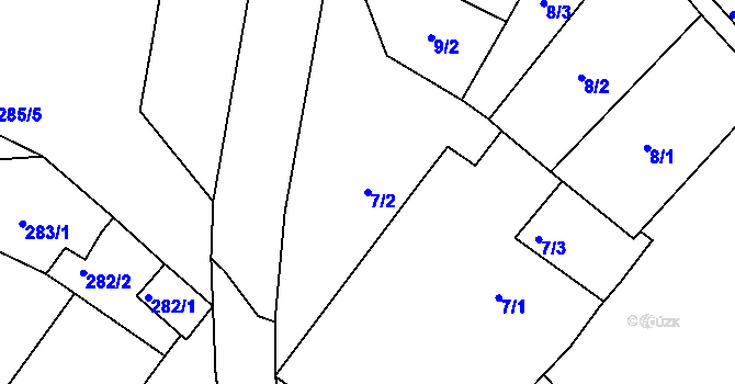 Parcela st. 7/2 v KÚ Droužkovice, Katastrální mapa