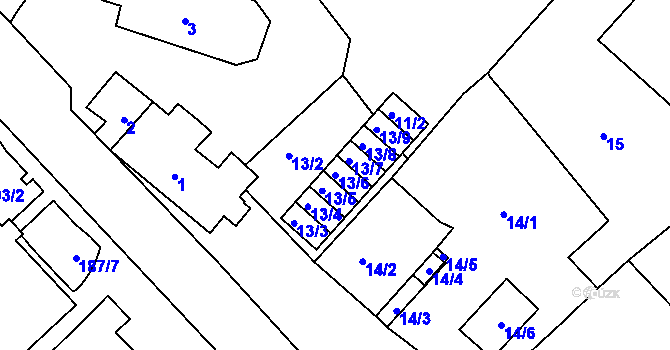 Parcela st. 13/6 v KÚ Droužkovice, Katastrální mapa