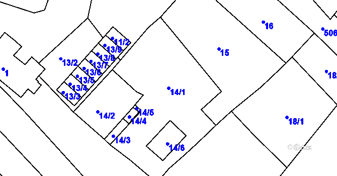 Parcela st. 14/1 v KÚ Droužkovice, Katastrální mapa