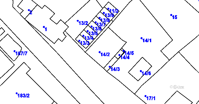 Parcela st. 14/2 v KÚ Droužkovice, Katastrální mapa