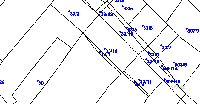 Parcela st. 33/1 v KÚ Droužkovice, Katastrální mapa