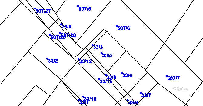 Parcela st. 33/5 v KÚ Droužkovice, Katastrální mapa