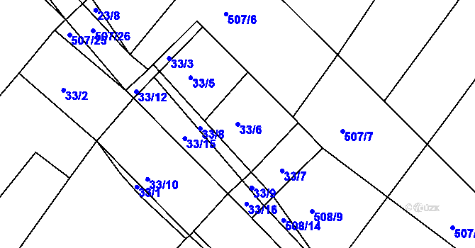 Parcela st. 33/6 v KÚ Droužkovice, Katastrální mapa
