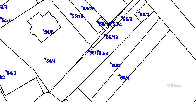 Parcela st. 60/2 v KÚ Droužkovice, Katastrální mapa