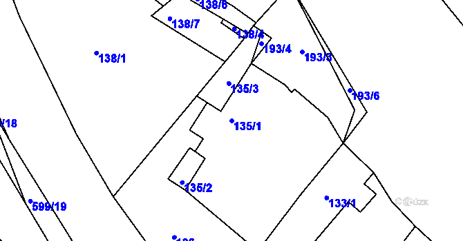 Parcela st. 135/1 v KÚ Droužkovice, Katastrální mapa