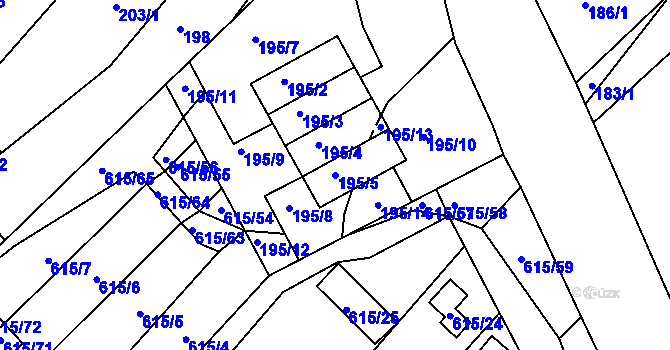 Parcela st. 195/5 v KÚ Droužkovice, Katastrální mapa