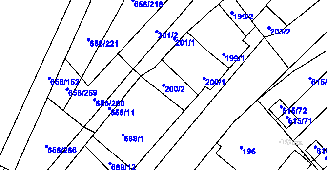 Parcela st. 200/2 v KÚ Droužkovice, Katastrální mapa