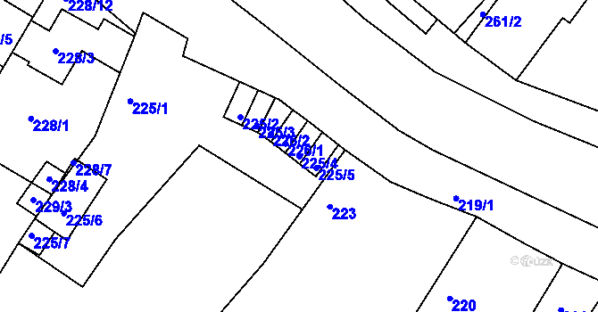 Parcela st. 225/4 v KÚ Droužkovice, Katastrální mapa