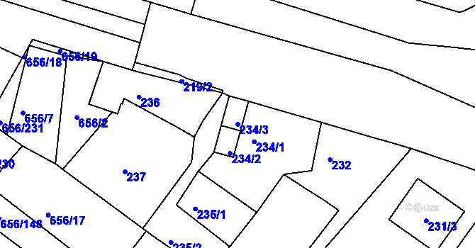 Parcela st. 234/3 v KÚ Droužkovice, Katastrální mapa