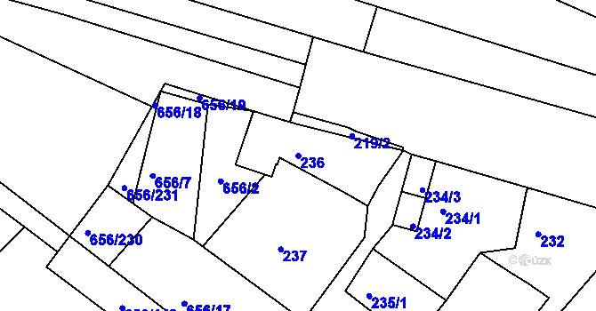 Parcela st. 236 v KÚ Droužkovice, Katastrální mapa