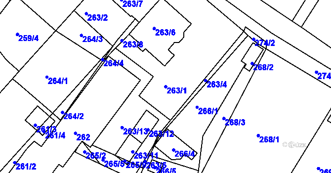 Parcela st. 263/1 v KÚ Droužkovice, Katastrální mapa