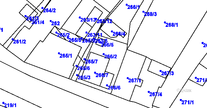 Parcela st. 266/2 v KÚ Droužkovice, Katastrální mapa