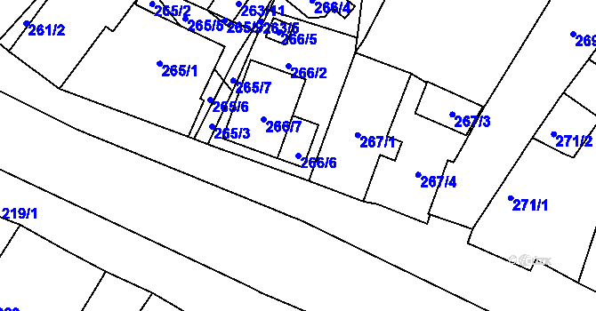 Parcela st. 266/6 v KÚ Droužkovice, Katastrální mapa