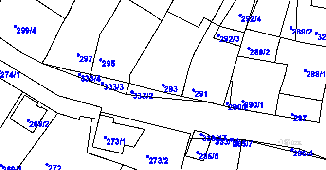Parcela st. 293 v KÚ Droužkovice, Katastrální mapa