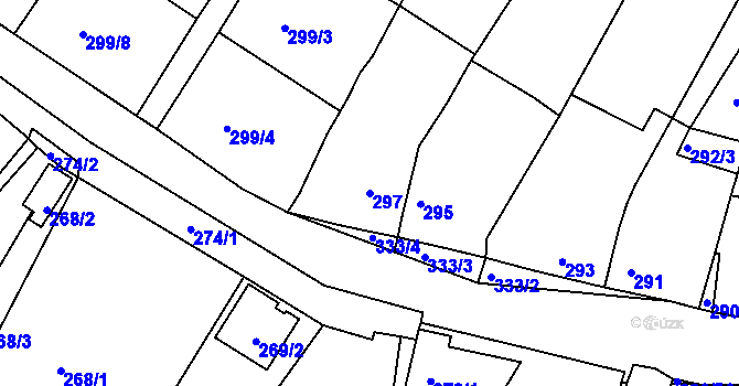 Parcela st. 297 v KÚ Droužkovice, Katastrální mapa