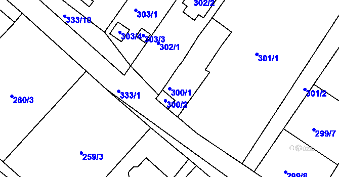 Parcela st. 300/1 v KÚ Droužkovice, Katastrální mapa